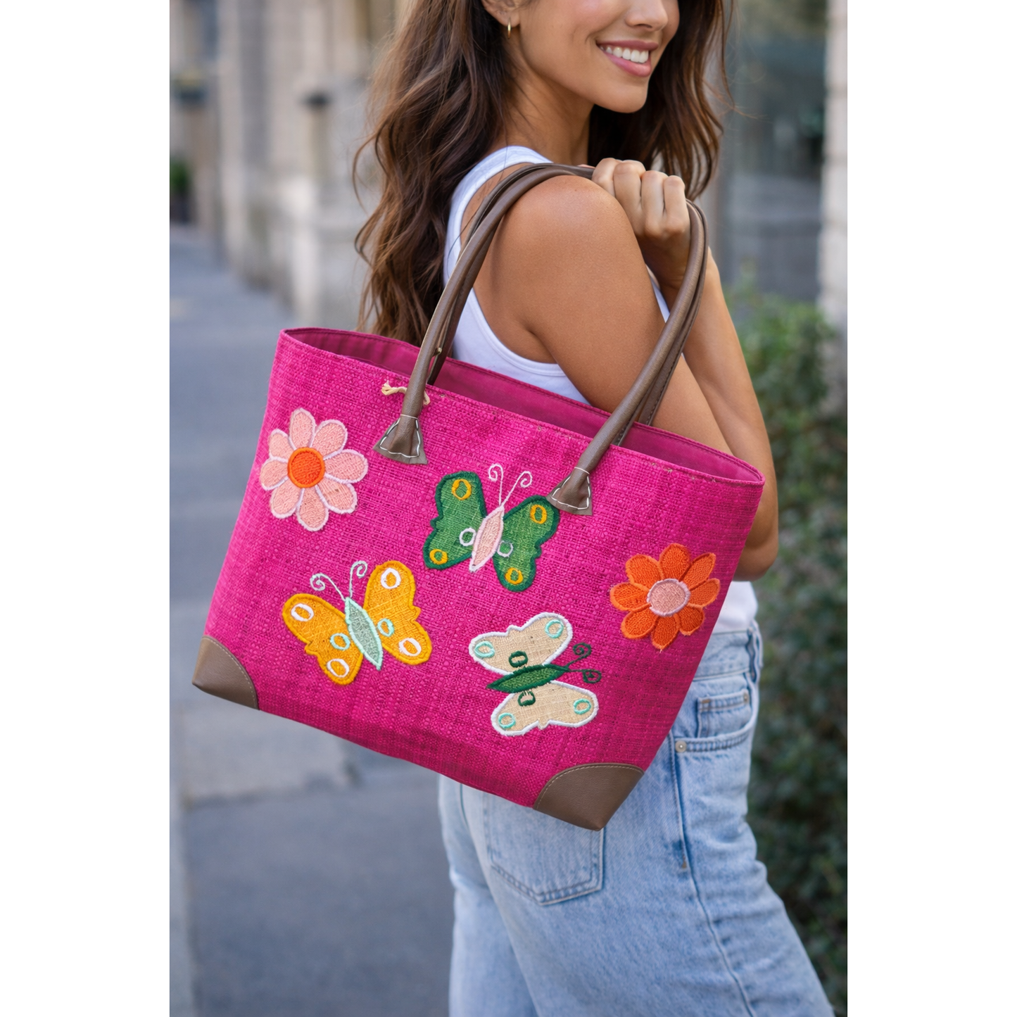 Butterfly raffia basket