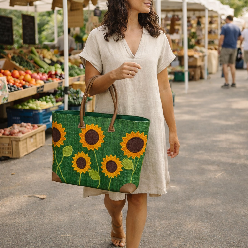 Sunflower raffia basket