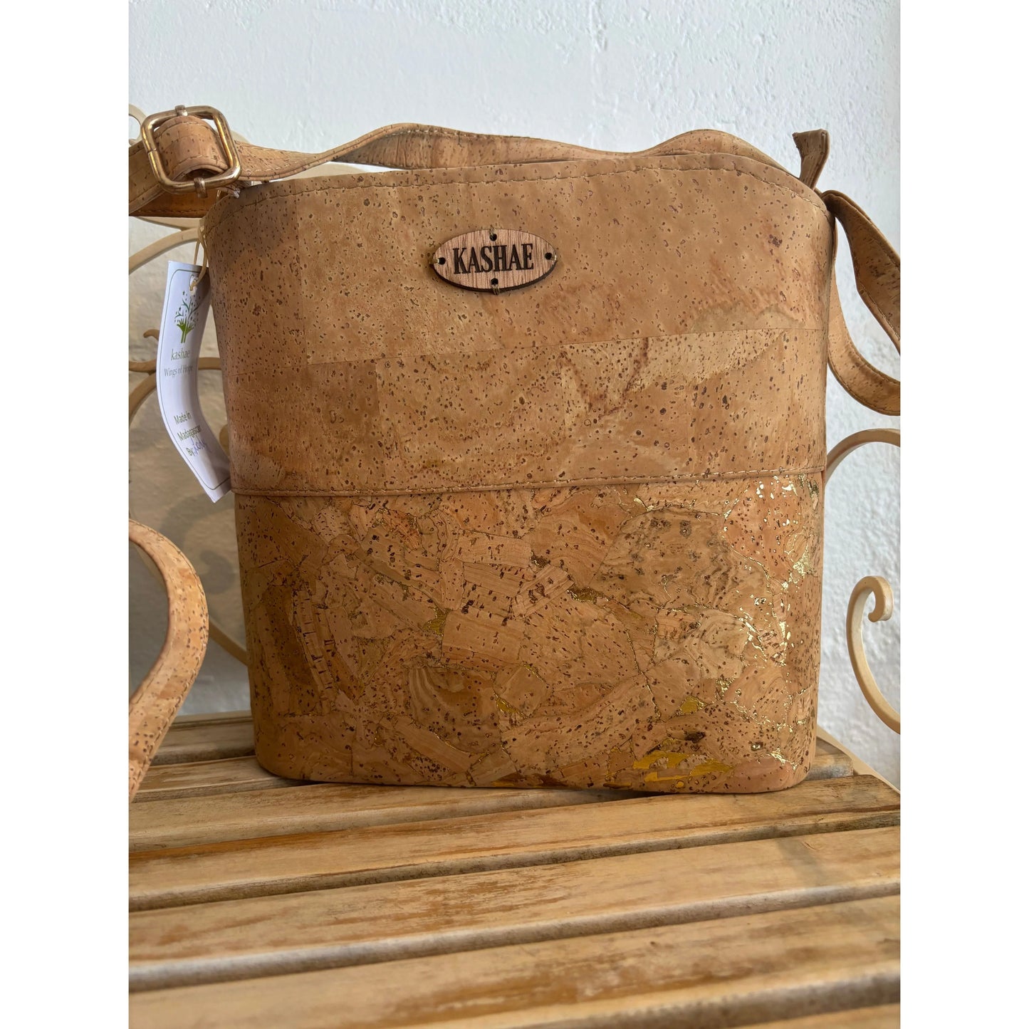 Desiree Gold Cork Crossbody Bag – Vegan, Sustainable & Stylish - Kashae Wings of Hope