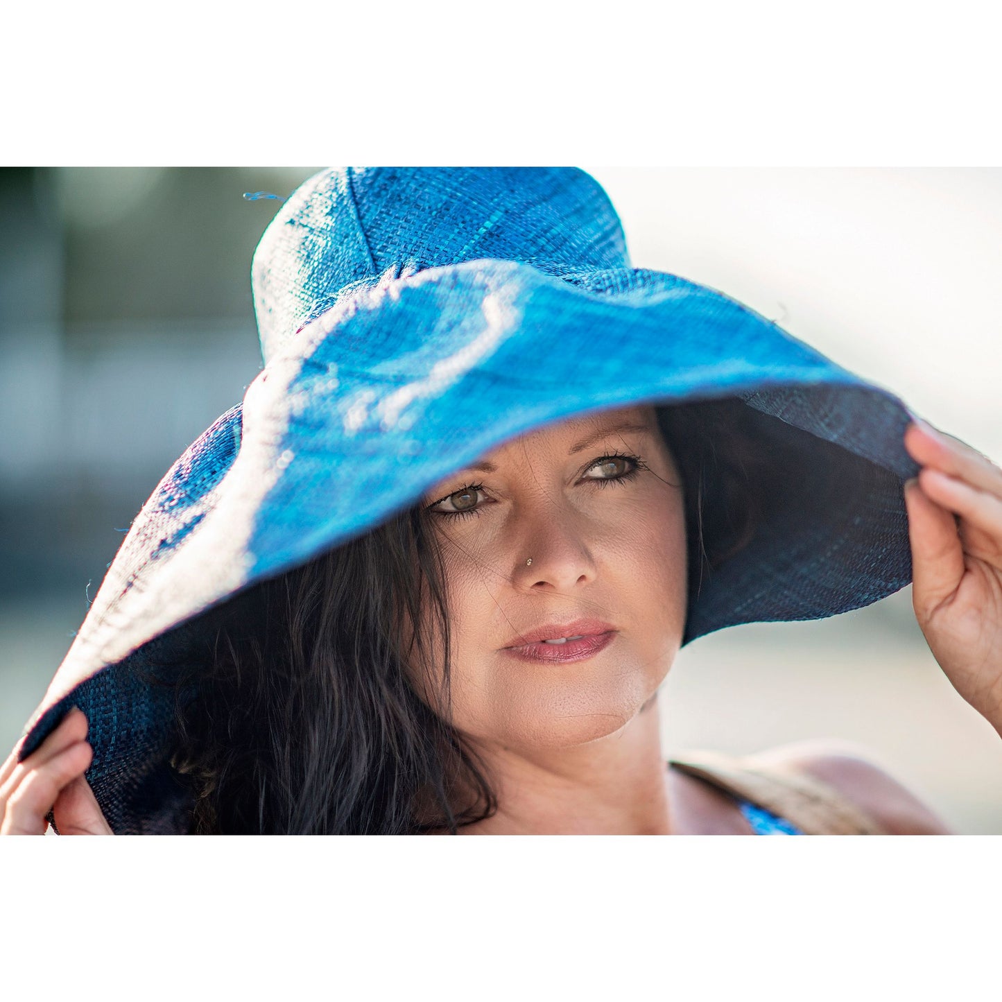 Blue raffia hat