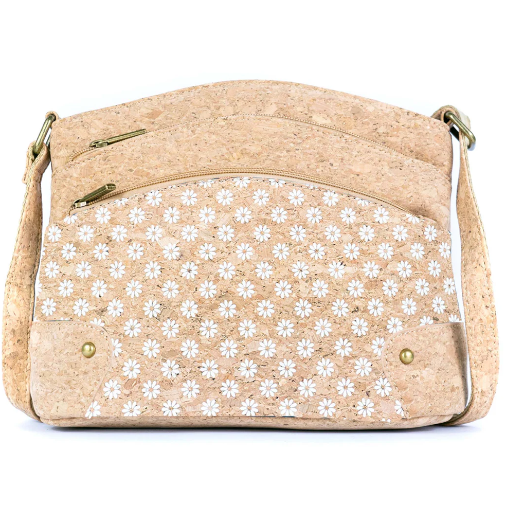Daisy Three-Line Zipper natural cork bag