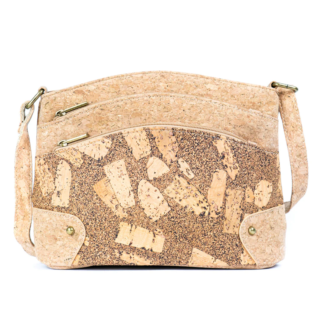 Cork natural bag - Three-Line Zipper