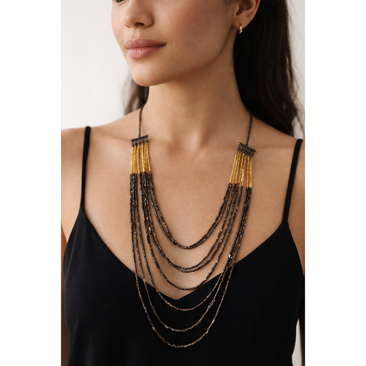 Black and gold beaded necklace