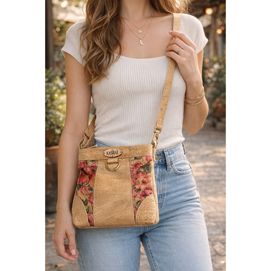 Floral cork crossbody bag