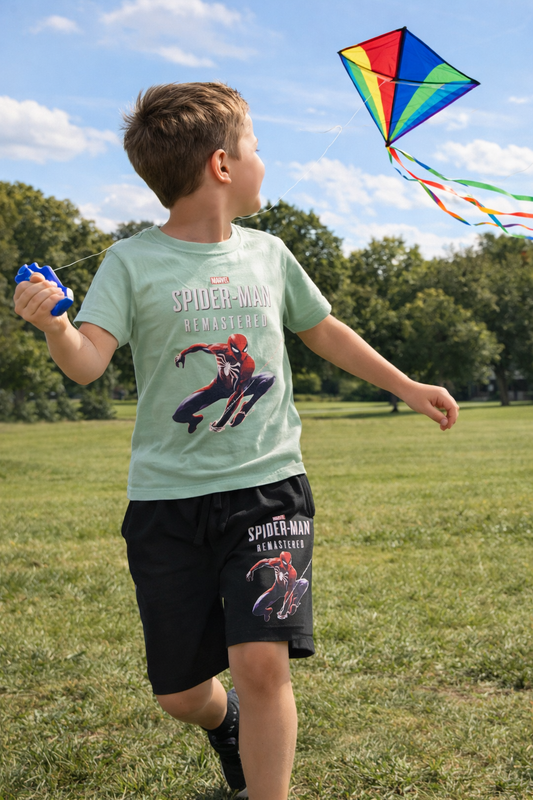 Spidermanshirt and shorts size 6