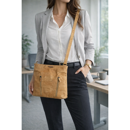 Abigail Double zip Cork Shoulder Bag – Ethical, Sustainable & vegan