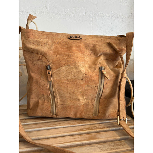 Abigail Double zip Cork Shoulder Bag – Ethical, Sustainable & vegan