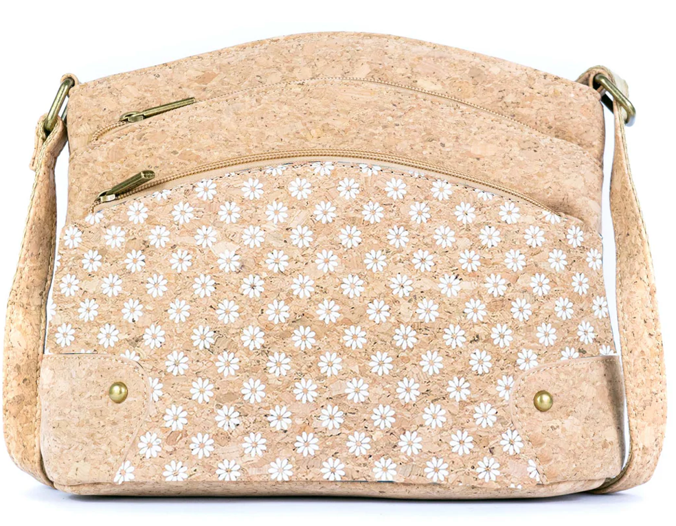 Daisy Three-Line Zipper natural cork bag