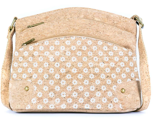 Daisy Three-Line Zipper natural cork bag