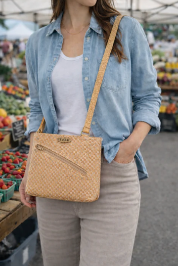 Abigail white splash cork  bag - ethical, sustainable, vegan