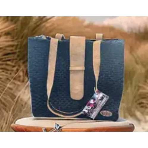 Handcrafted black Raffia and Cork Bags – Empowering Blind Artisans in Madagascar