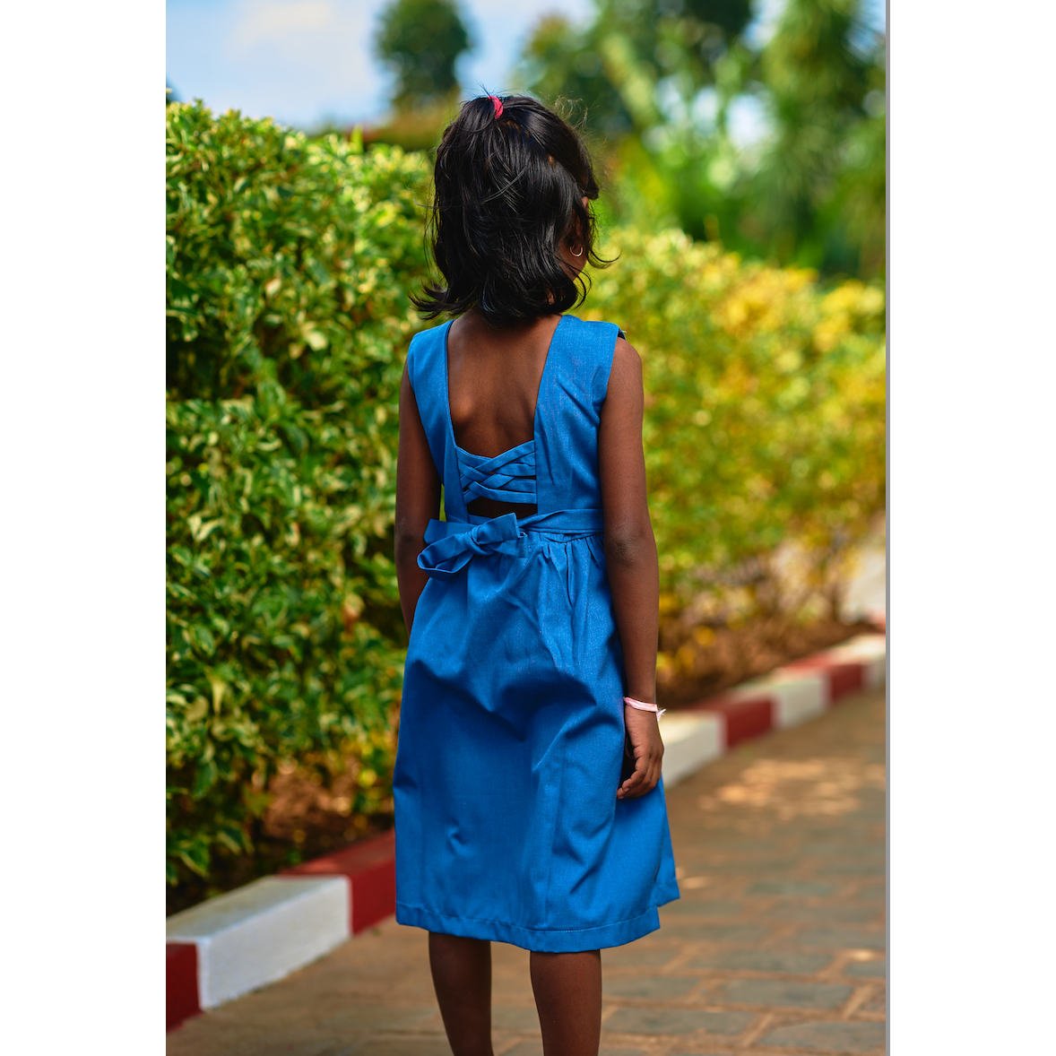Plain blue Smocked Dresses